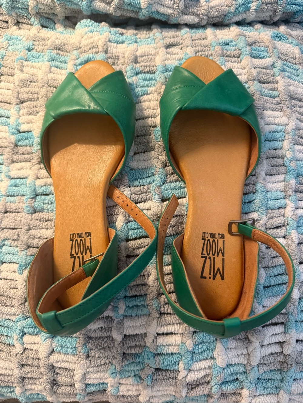 Miz Mooz Teal Green Leather Open-Toe Ankle-Strap Sandals